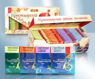 Краснодарская чайная коллекция "Века", зеленый, чёрный с чабрецом и душицей, с ароматом бергамота, пакетированный