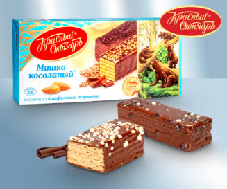 Торт вафельный "Мишка косолапый" с тертыми, обжаренными орехами, в глазури