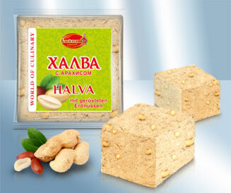 With confectionary speciality made from sunflower seeds with roasted peanuts