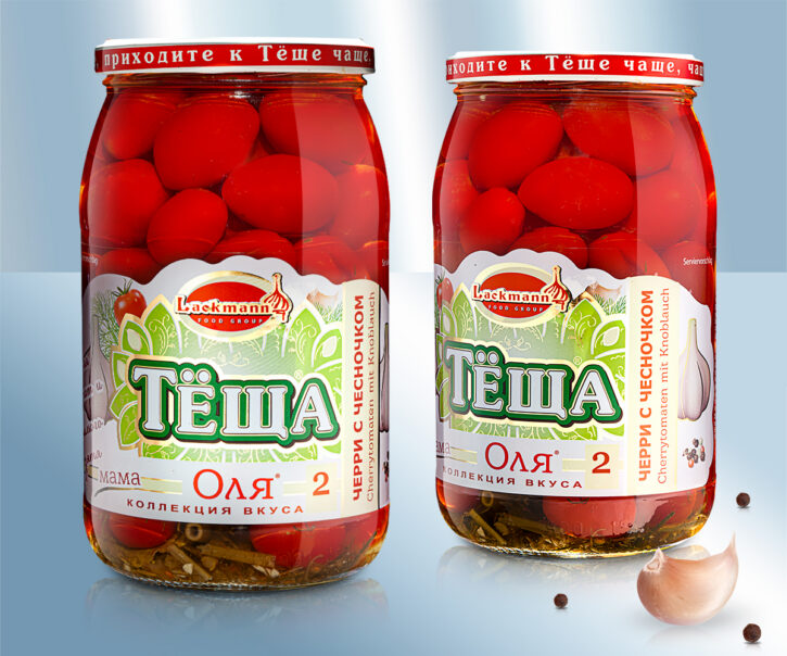 Ingelegde cherrytomaten met knoflook.
