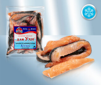 Salmon pieces without bones, with head and taifin for soup "UCHA", quick-frozen