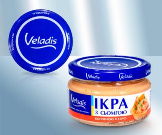 Capelin roe in salad cream with smoked salmon meat