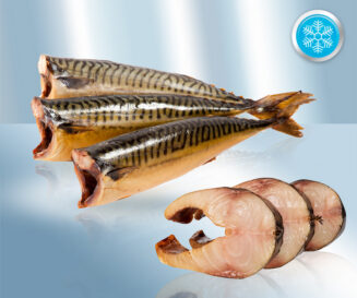 Mackerel cold smoked, headless, deep frozen